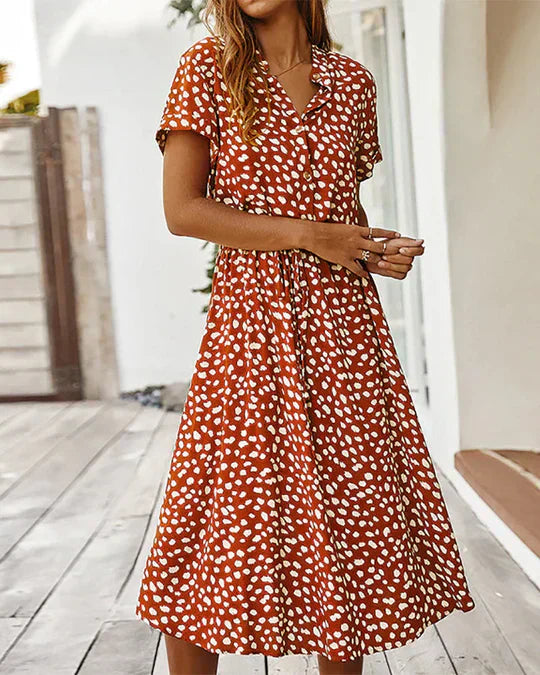 Elegante Midi Jurk met Stippen