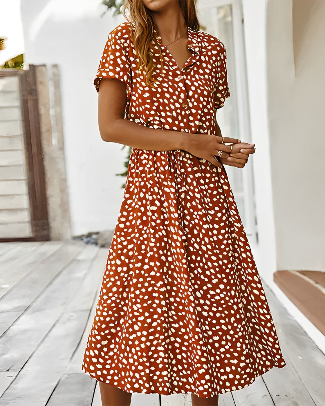 Zomerjurk Vrouwelijk met Bloemenprint Korte Mouw