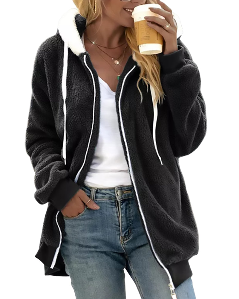 Dames Fleece Hoodie Rits Warm Comfortabele Trui