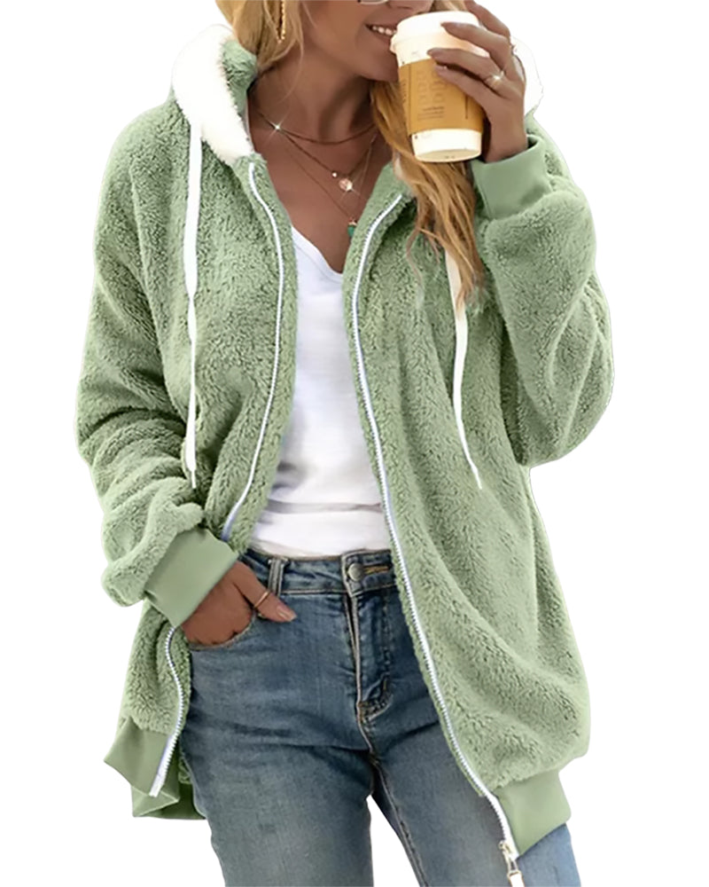 Dames Fleece Hoodie Rits Warm Comfortabele Trui
