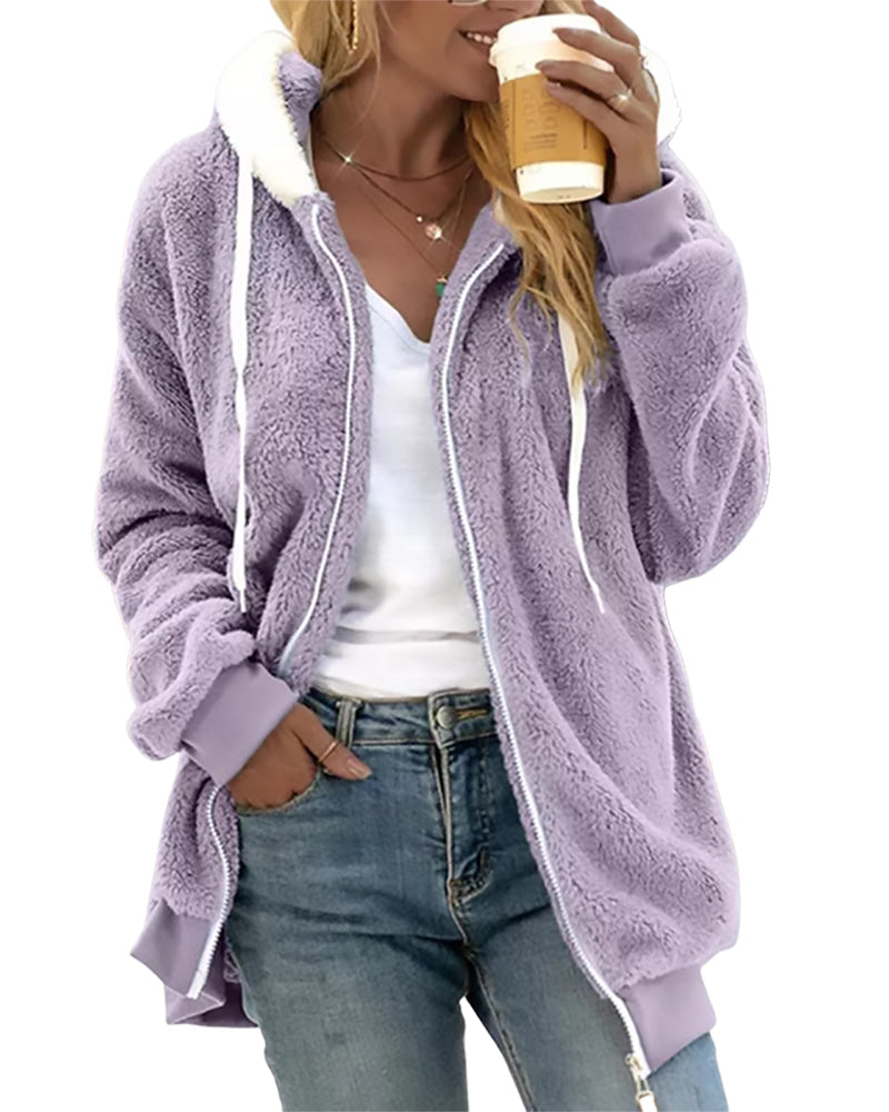 Dames Fleece Hoodie Rits Warme Comfortabele Joggingjas