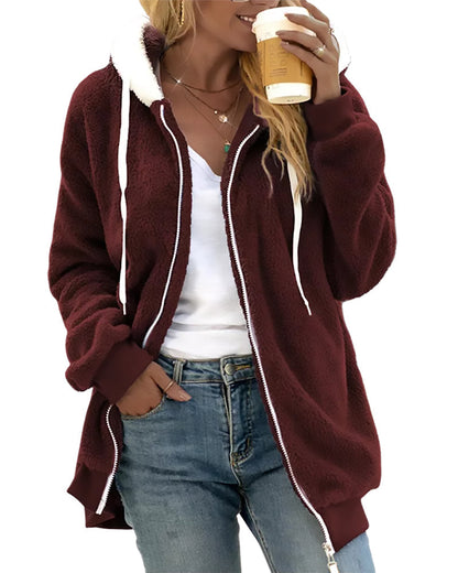 Dames Fleece Hoodie Rits Warme Comfortabele Joggingjas