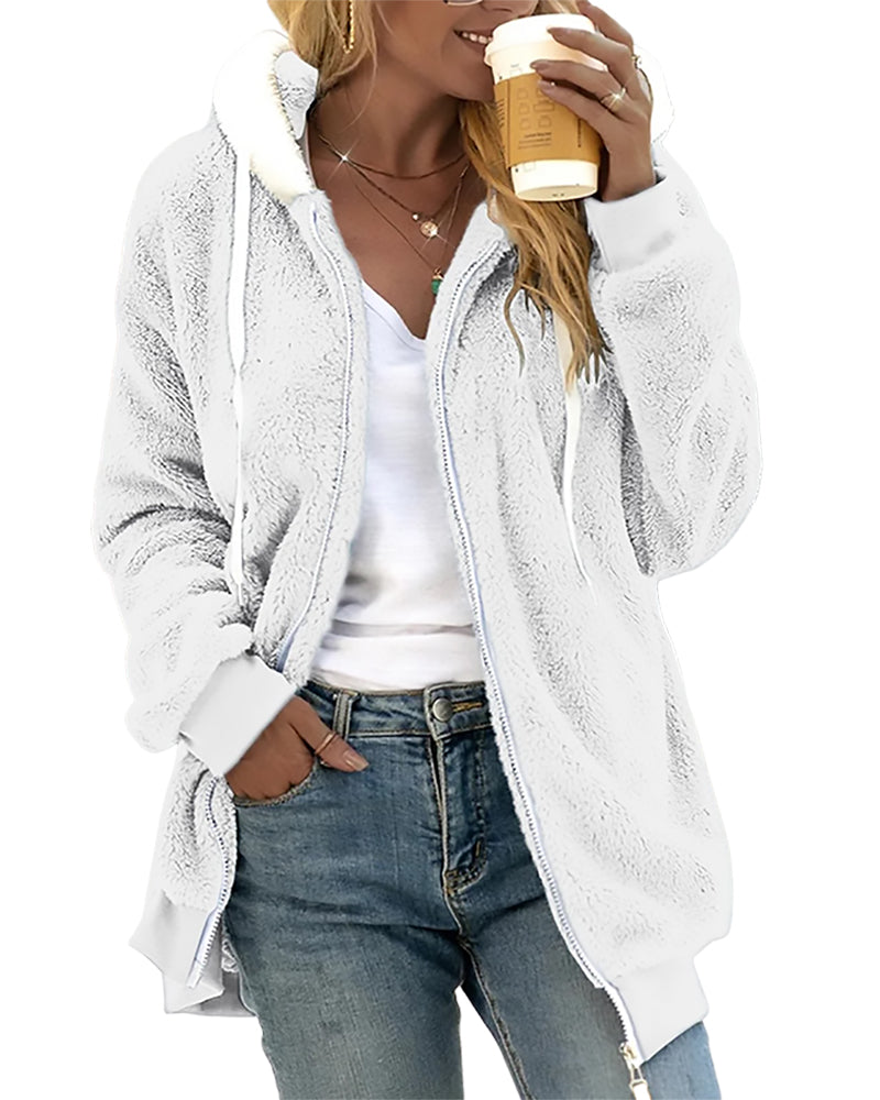 Dames Fleece Hoodie Rits Warm Comfortabele Trui