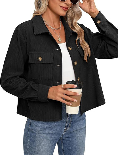 Dames Corduroy Jas Kort Bruin Trendy Model