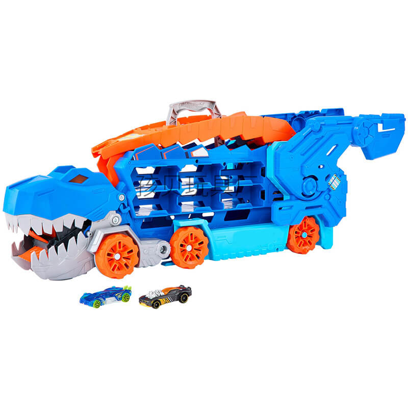 3-in-1 Speelgoedtruck met T-Rex Transporter voor Kinderen - Racebaan Auto Opslag Dino Speelset Educatief