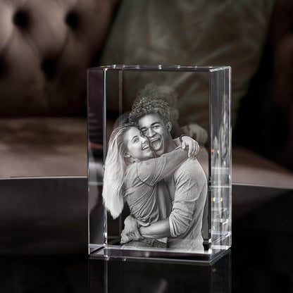 Gepersonaliseerd 2D/3D Kristal Gedenkkristal met Eigen Foto – Verlicht Herinneringsblok met Houten Voet
