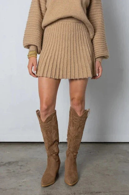 Geplooide Trui en Rok Set voor Vrouw Elegante Stijl