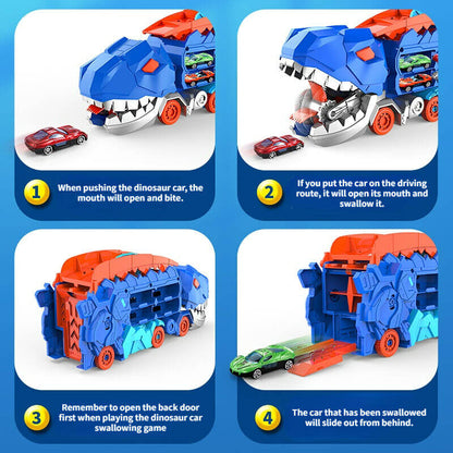 3-in-1 Speelgoedtruck met T-Rex Transporter voor Kinderen - Racebaan Auto Opslag Dino Speelset Educatief