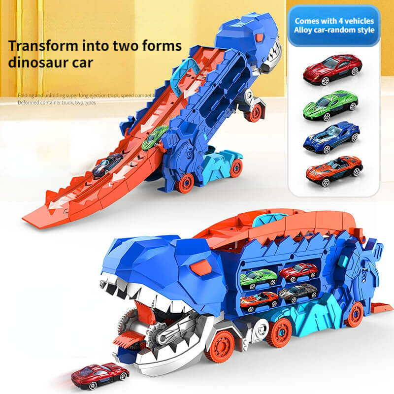 3-in-1 Speelgoedtruck met T-Rex Transporter voor Kinderen - Racebaan Auto Opslag Dino Speelset Educatief