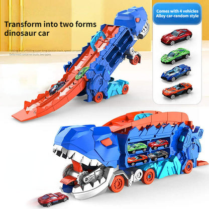 3-in-1 Speelgoedtruck met T-Rex Transporter voor Kinderen - Racebaan Auto Opslag Dino Speelset Educatief