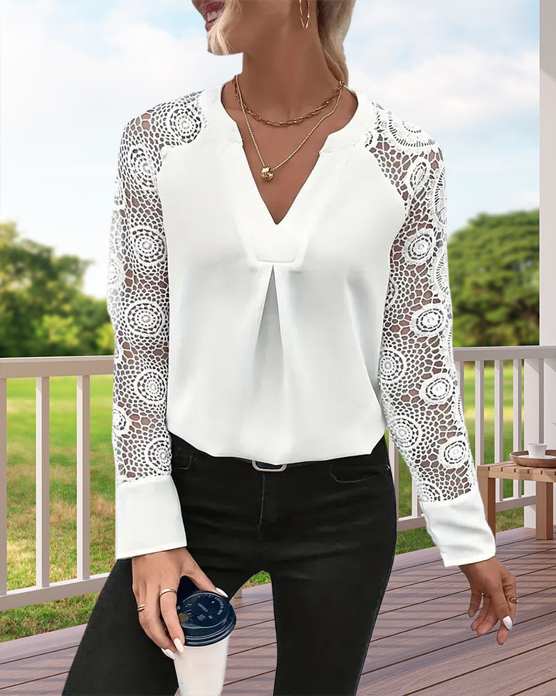 Vrouwelijke Blouse Kanten V-Hals Elegant