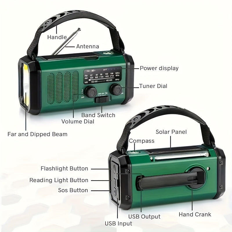 Noodradio met Zonnepaneel & Handcrank – AM/FM/NOAA Radio, Powerbank & Zaklamp