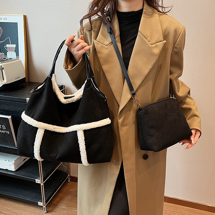 Dames Suède Shopper Warm en Stijlvol Teddy Look