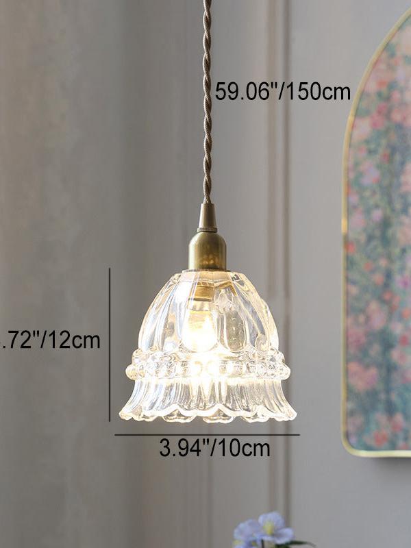 Franse Landelijke Hanglamp Glazen Kap Kwallen Design Transparant of Amber met Walnoot Greep Sfeerverlichting Eetkamer Elegante Plafondlamp