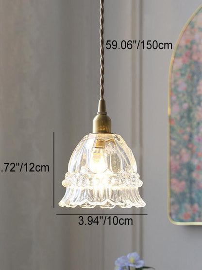 Franse Landelijke Hanglamp Glazen Kap Kwallen Design Transparant of Amber met Walnoot Greep Sfeerverlichting Eetkamer Elegante Plafondlamp