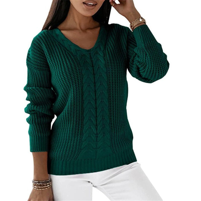 Dames Trui Gebreid V-hals Met Twist Detail → Dames Trui V-hals Gebreid Met Twist