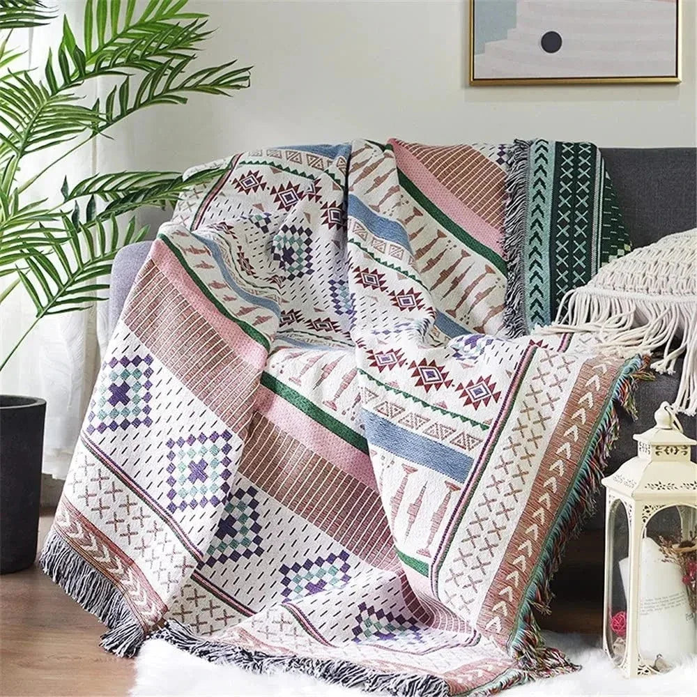 Gooi Deken Jacquard Geweven Franjes Kleurrijk Katoen Polyester Warm Zacht