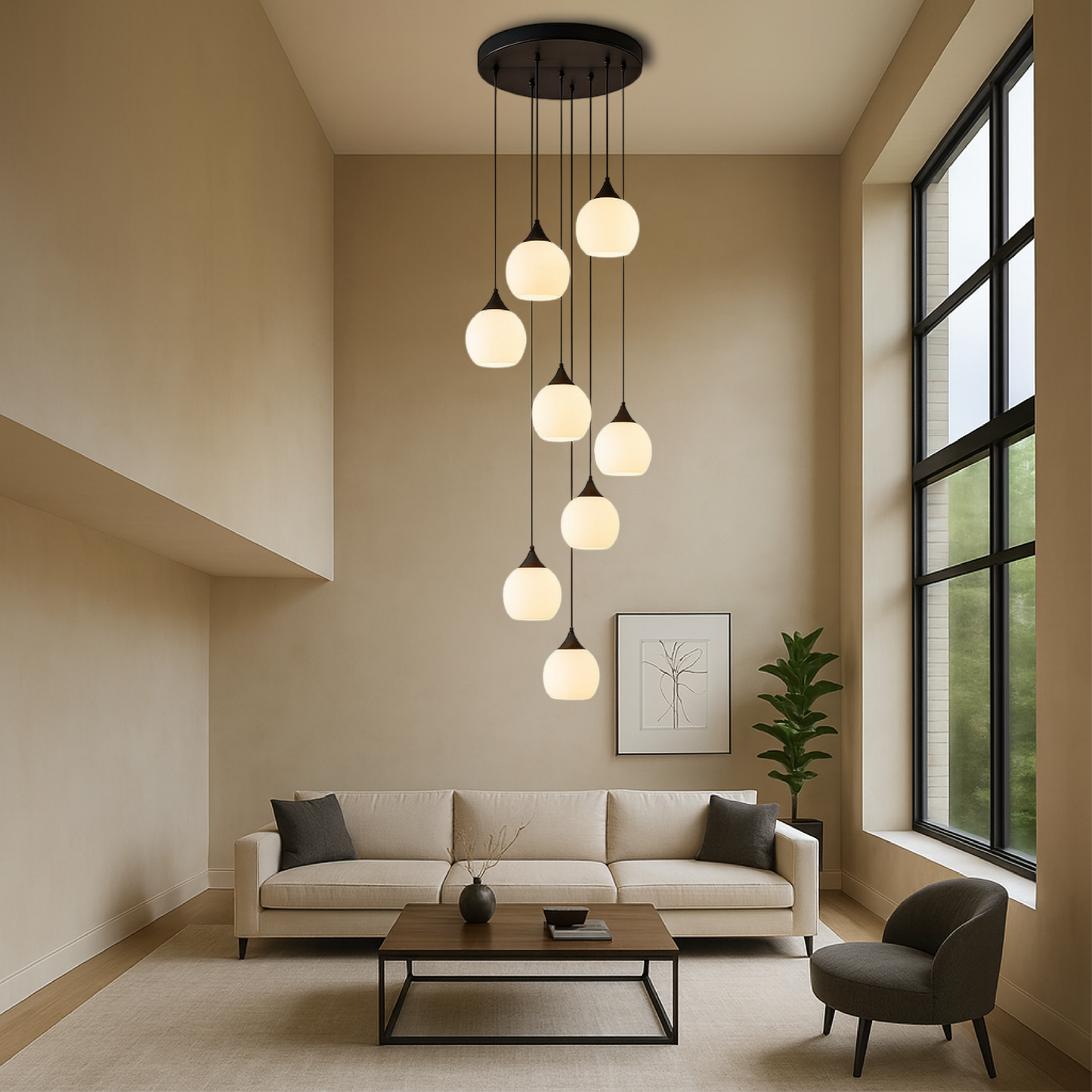 Gades Villa Trappenkroonluchter LED Glas Zwart Trap Hal Hanglamp Moderne Luxe Verlichting Hoog Plafond Entree