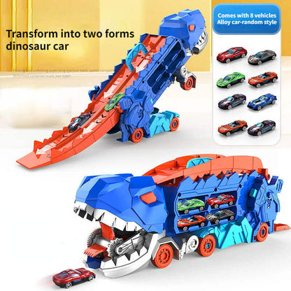 3-in-1 Speelgoedtruck met T-Rex Transporter voor Kinderen - Racebaan Auto Opslag Dino Speelset Educatief