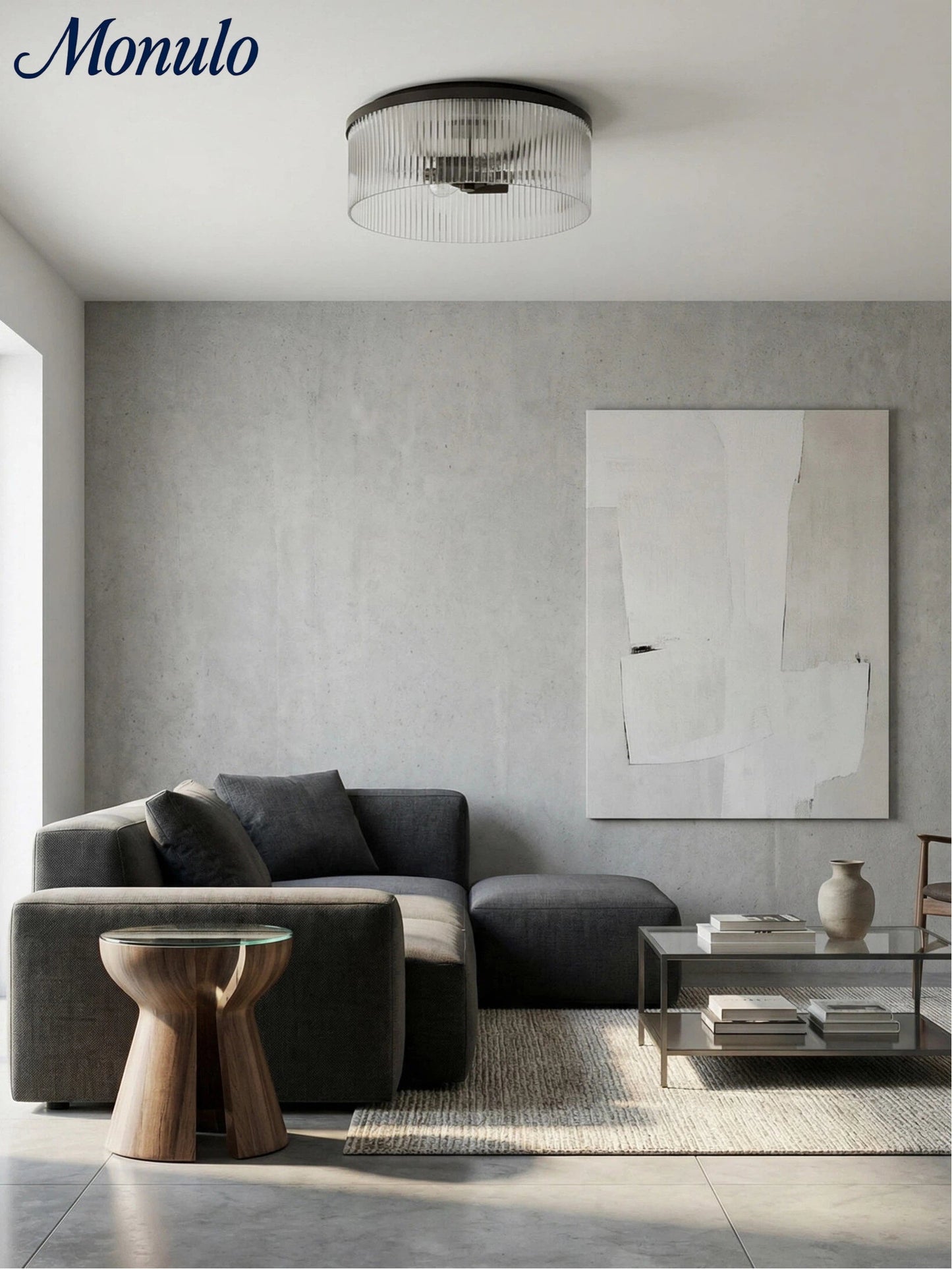 Geribbelde Glazen Plafondlamp Modern Laagbouw Ontwerp Slaapkamer Woonkamer Gang