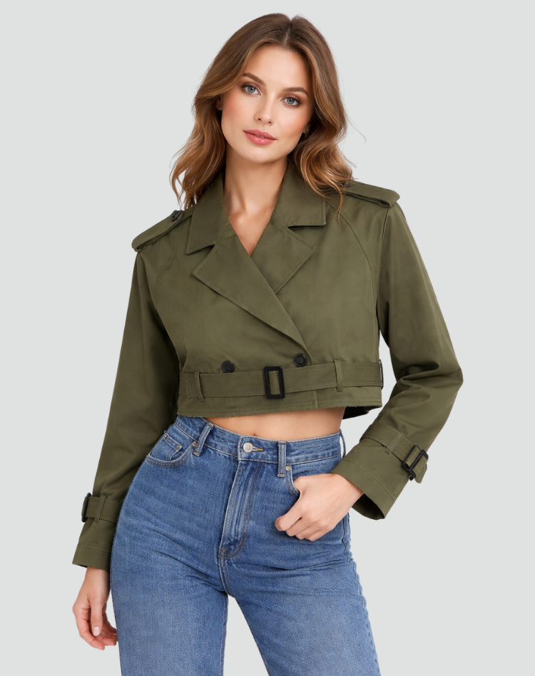 Korte Trenchcoat Dames Regular Fit Katoen