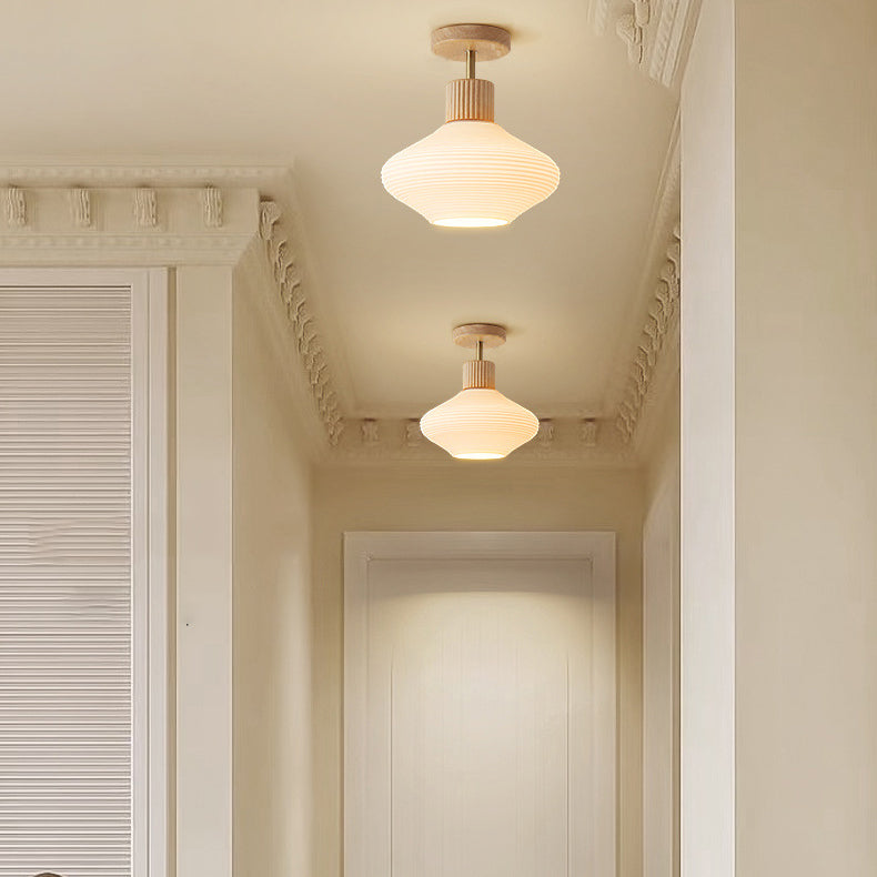 Japandi Plafondlamp Hout & Glas – Natuurlijke Elegantie voor Hal, Woonkamer en Slaapkamer