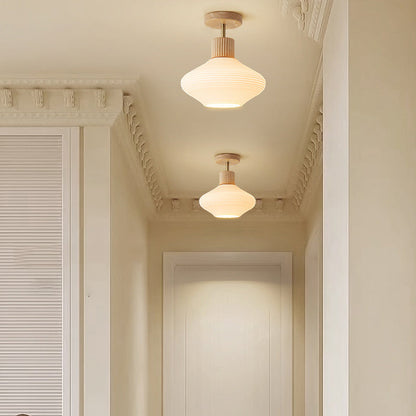 Japandi Plafondlamp Hout & Glas – Natuurlijke Elegantie voor Hal, Woonkamer en Slaapkamer