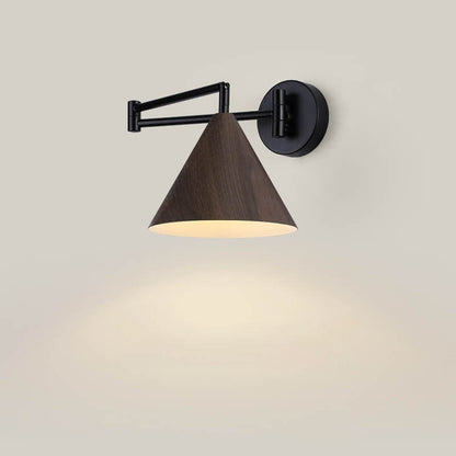 Wandlamp Zwenkarm IJzer Conische Kap Walnoot Houtkleur E26 18x14cm Slaapkamer Leeslamp