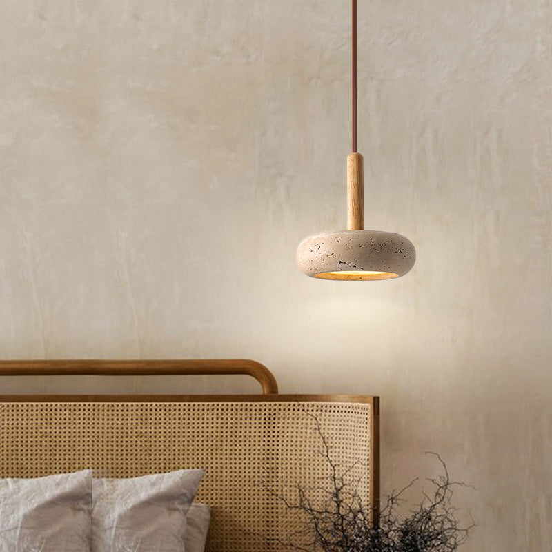 Zen Hanglamp met Natuursteen Kap en Houten Accent – Scandinavisch Design met Geïntegreerde LED