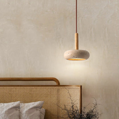 Zen Hanglamp met Natuursteen Kap en Houten Accent – Scandinavisch Design met Geïntegreerde LED
