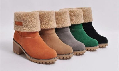 Winterlaarzen Dames met Lage Blokhak Comfortabel Antislip Warme Voering Stretch Zwart Groen Rood Elegante Laarzen