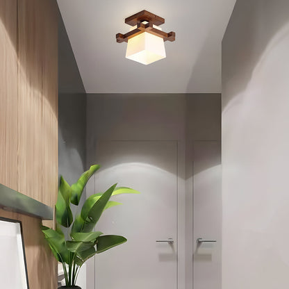 LED plafondlamp hout E27 wit Japandi hal slaapkamer woonkamer 20 cm vierkante plafondlamp Japanse stijl