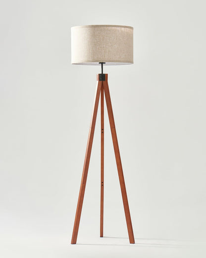Vloerlamp Tripod Houten Driepoot 152cm Met Stoffen Kap LED