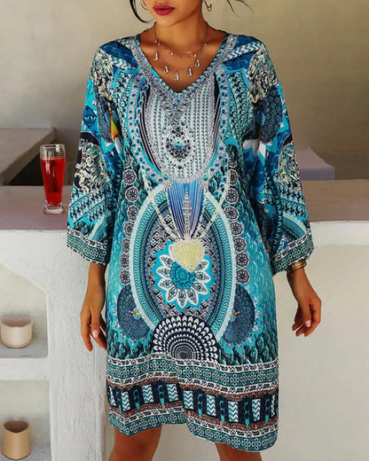 Vrouwelijke Zomerjurk Bloemenprint Losse Jurk Boho Stijl