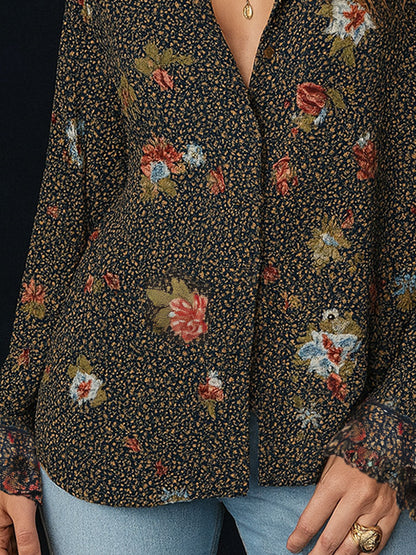 Dames Blouse Bloemenprint Ruches Afgeronde Hals