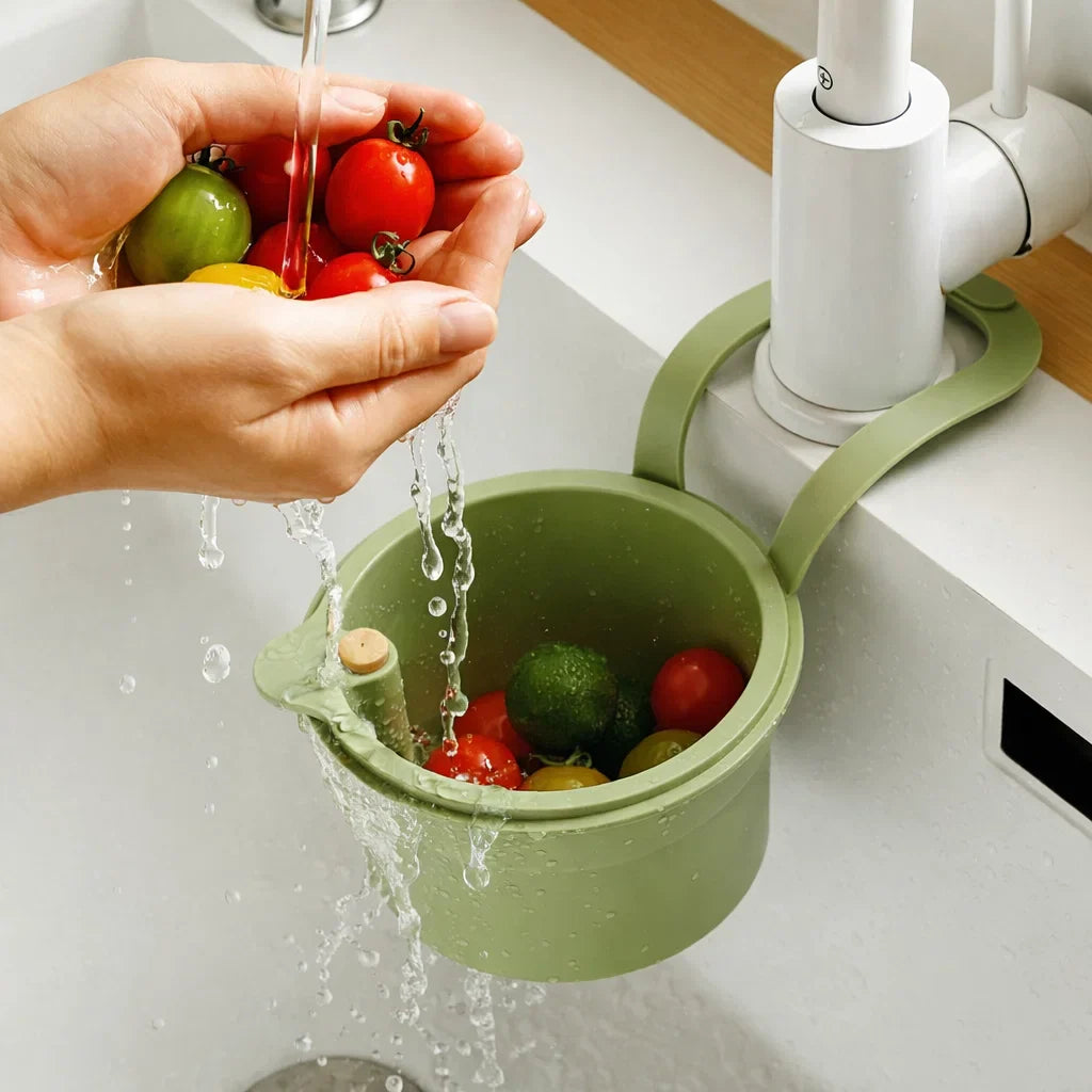 Hangend Afdruipmandje Keuken 2-Delig Filter Klik-Systeem PP BPA-vrij 20x14x13cm Groente Fruit Afgieten Aanrecht Gootsteen Filtermand Kraanrek
