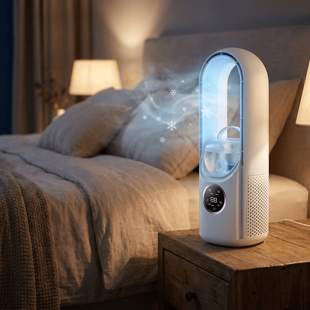Torenventilator zonder Bladen Stil Ontwerp met Slaapstand voor Rustige Koeling Energie-efficiënt Compact Ideaal voor Slaapkamer Kantoor Woonkamer Nachtkastje Bureau