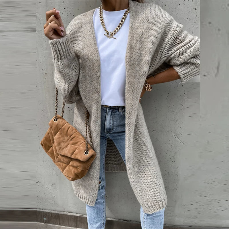 Damescardigan Kasjmier Middellang Warm Herfst Winter