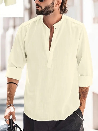 Linnen Overhemd Klassiek Wit Met Lange Mouwen