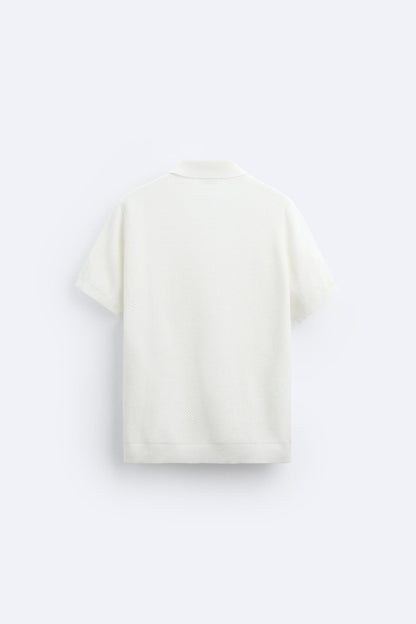 Wit Gebreid Poloshirt Klassiek Design