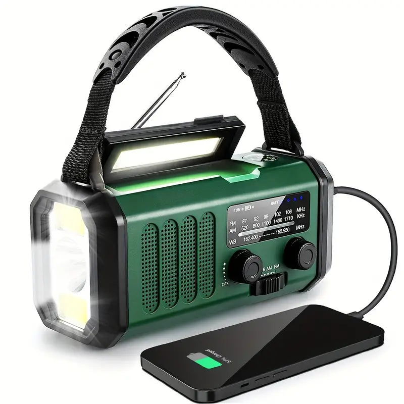 Multifunctionele Dynamo Noodradio 10000mAh Zonnepaneel Handslinger Weeralarm Zaklamp Powerbank Camping