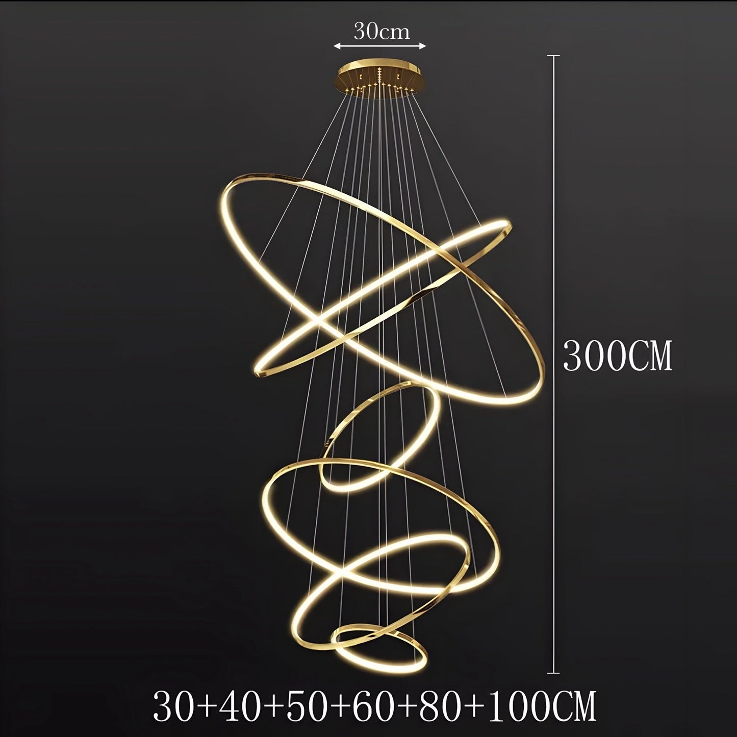 LED Kroonluchter Ringen Dimbaar RVS Goud Of Zwart 3 Tot 8 Elementen