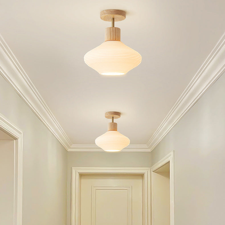 Japandi Plafondlamp Hout & Glas – Natuurlijke Elegantie voor Hal, Woonkamer en Slaapkamer
