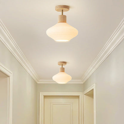 Japandi Plafondlamp Hout & Glas – Natuurlijke Elegantie voor Hal, Woonkamer en Slaapkamer