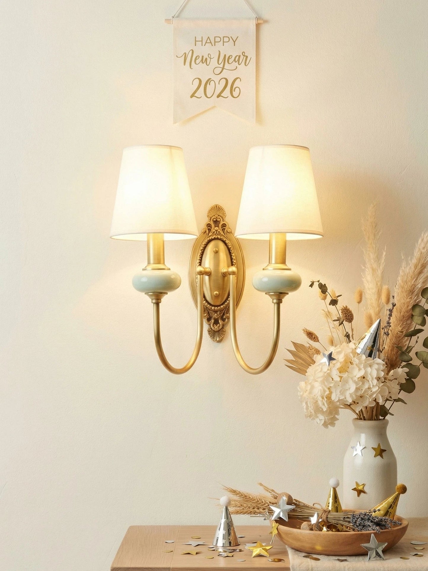 Keramische wandlamp met stoffen kap - 1 of 2 lichtpunten - E27 - diverse kleuren & stijlen