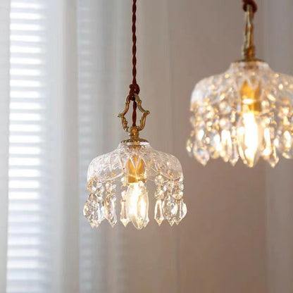 Kristallen Hanglamp Koper E14 Vintage Bloem K9 Kristal Glas Slaapkamer Hal Entree Romantisch Pendellamp Antiek