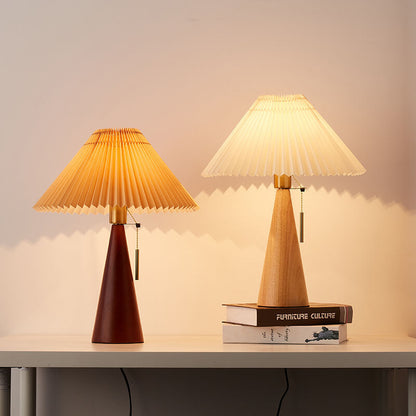 Tafellamp Hout Japans Minimalistisch Geplooide Kap 48cm LED