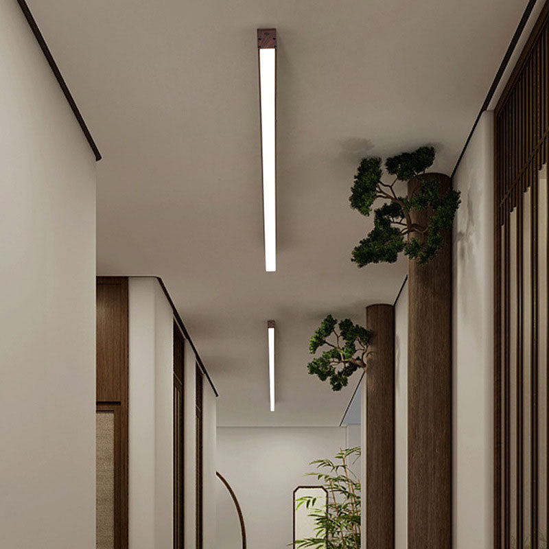 LED Plafondlamp Hout Langwerpig Aluminium Woonkamer Slaapkamer 60cm 100cm 120cm Ingebouwde LED Lijnlamp Houten Plafonnière Japandi