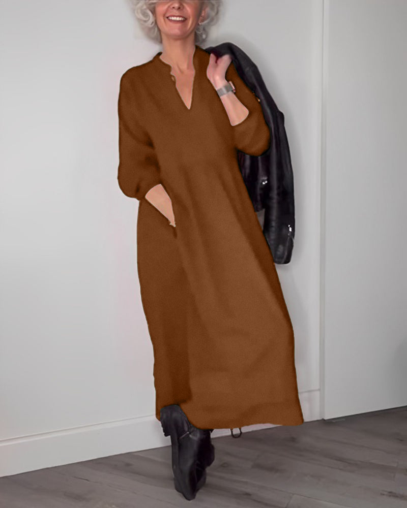 Elegante Jurk met Tas en Lange Mouw