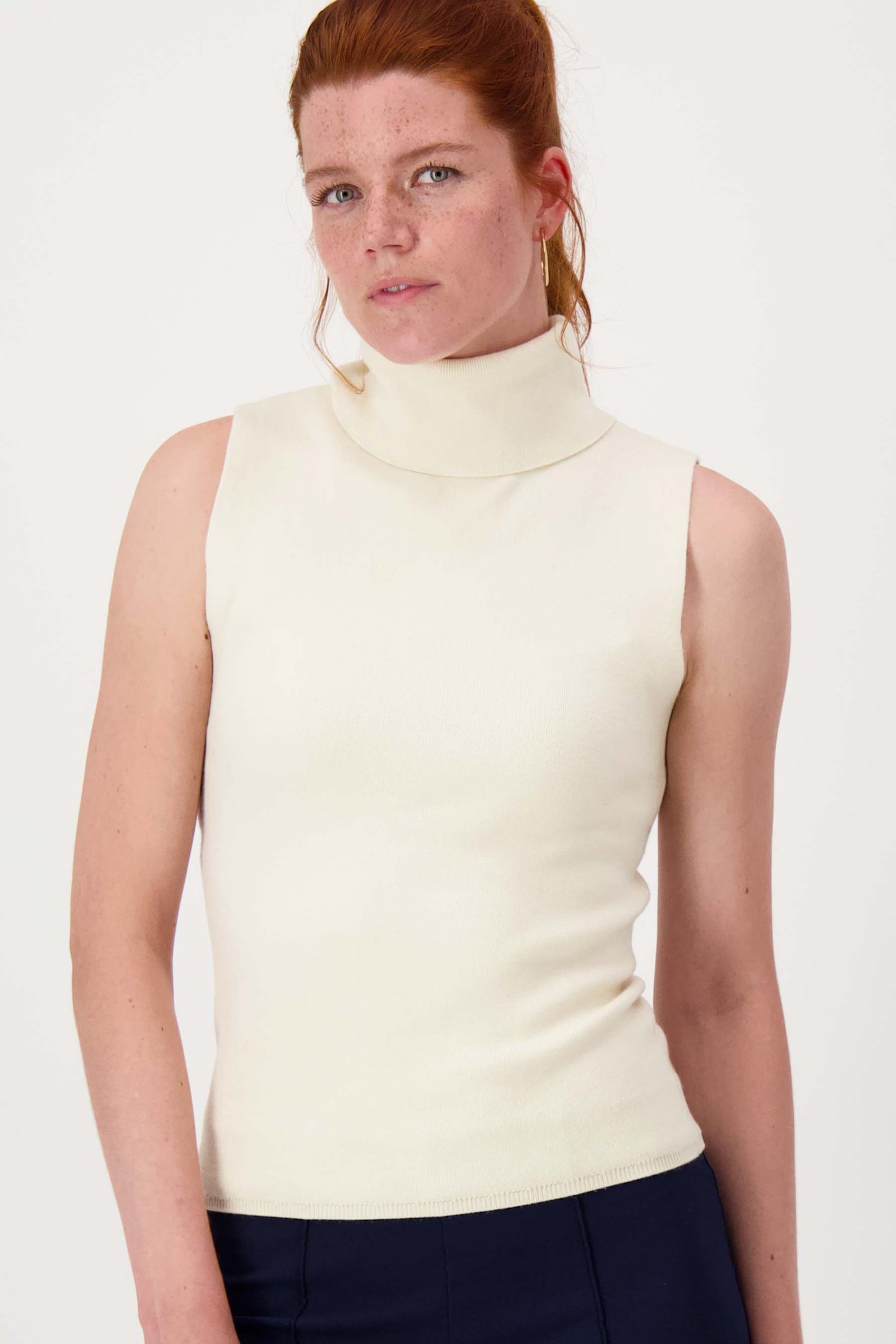 Dames Trui Gebreid Mouwloos Geribbeld Col Model